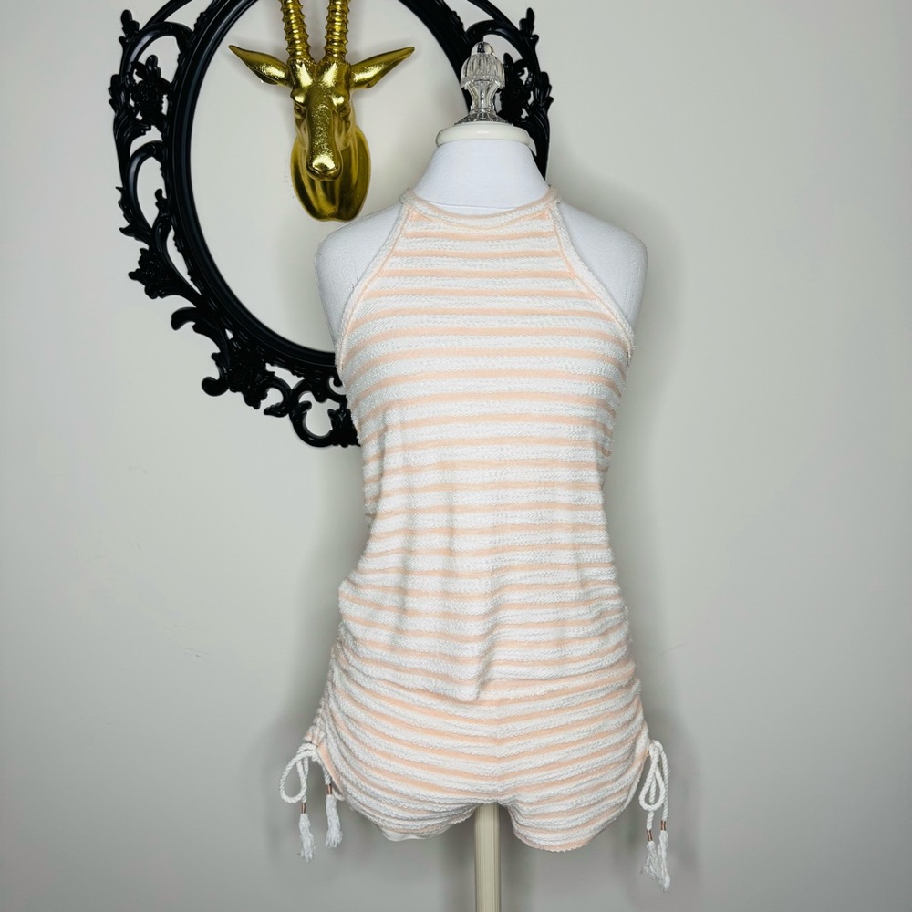 Others Follow Peach and White Striped Tank Top and Shorts Set